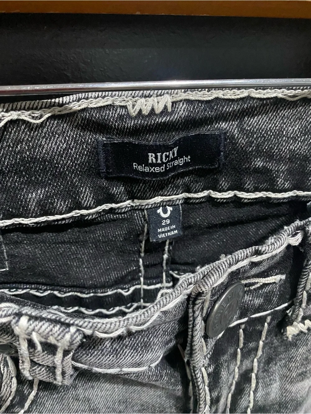 True Religion Men's Acid Wash Black Skinny Jeans